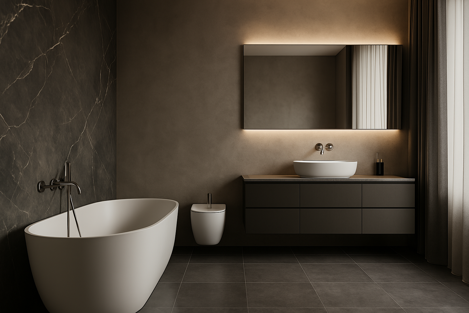 Bagno minimal con vasca freestanding – ristrutturazione chiavi in mano Maison Arreda