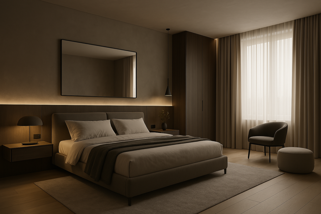 Camera da letto moderna con luci d’atmosfera – progetto chiavi in mano