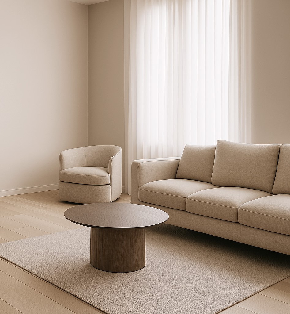 Zona living luminosa con arredi chiari – progetto di ristrutturazione