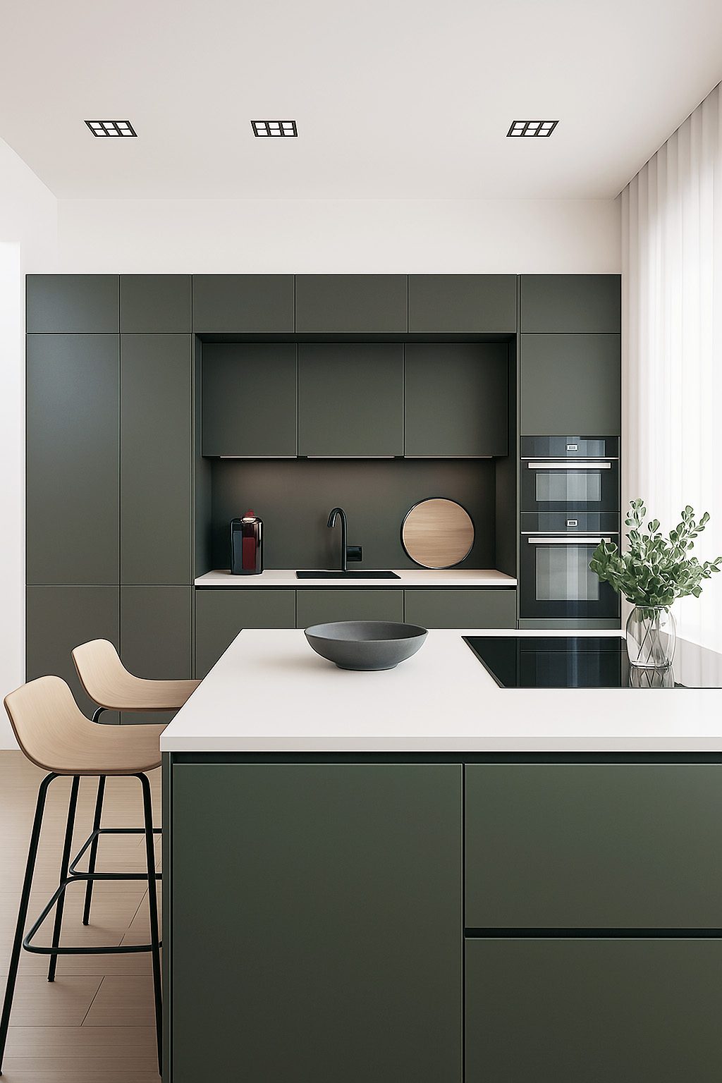 Cucina moderna verde con isola centrale – ristrutturazione chiavi in mano Maison Arreda