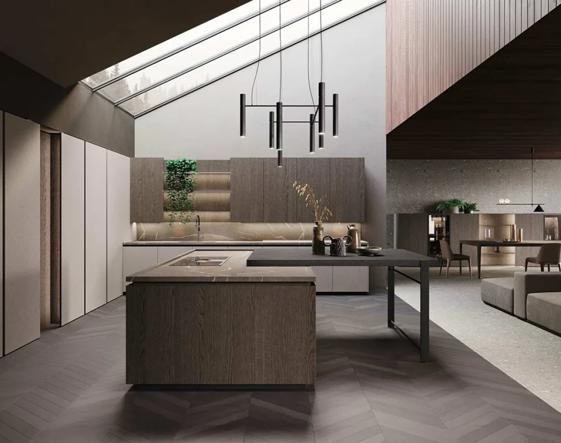 Dettaglio pensili Bluna effetto legno in cucina