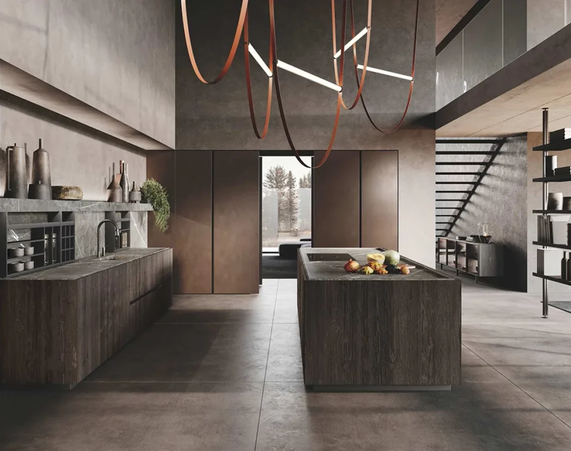 Composizione cucina con doppia isola e Bluna Metal