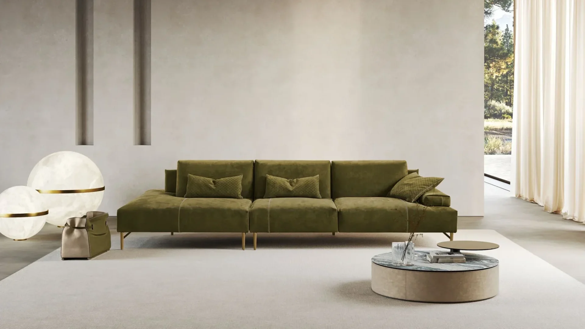 Gammar divano moderno collezione Saks verde oliva