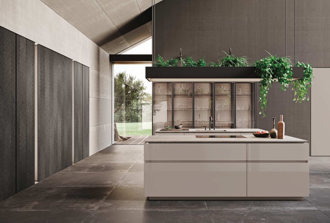 Vista posteriore cucina Mantis+Bluna con doppia isola