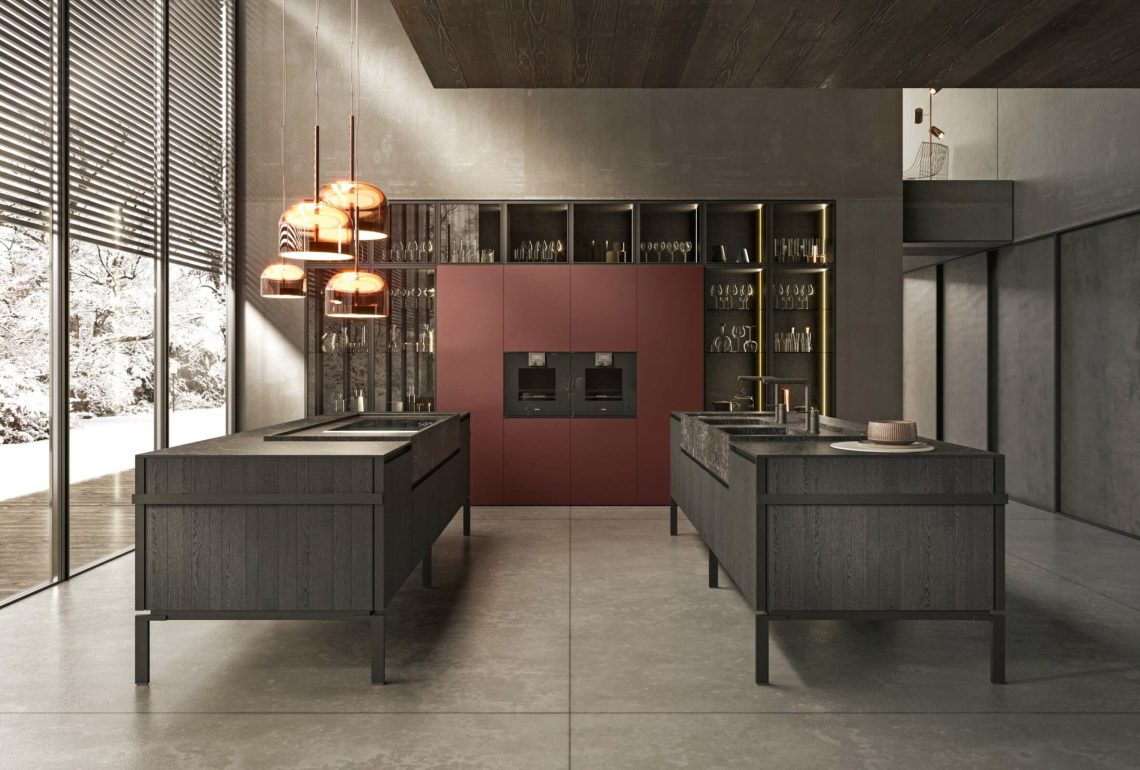 Cucina Regula+Bluna con colonne bordeaux