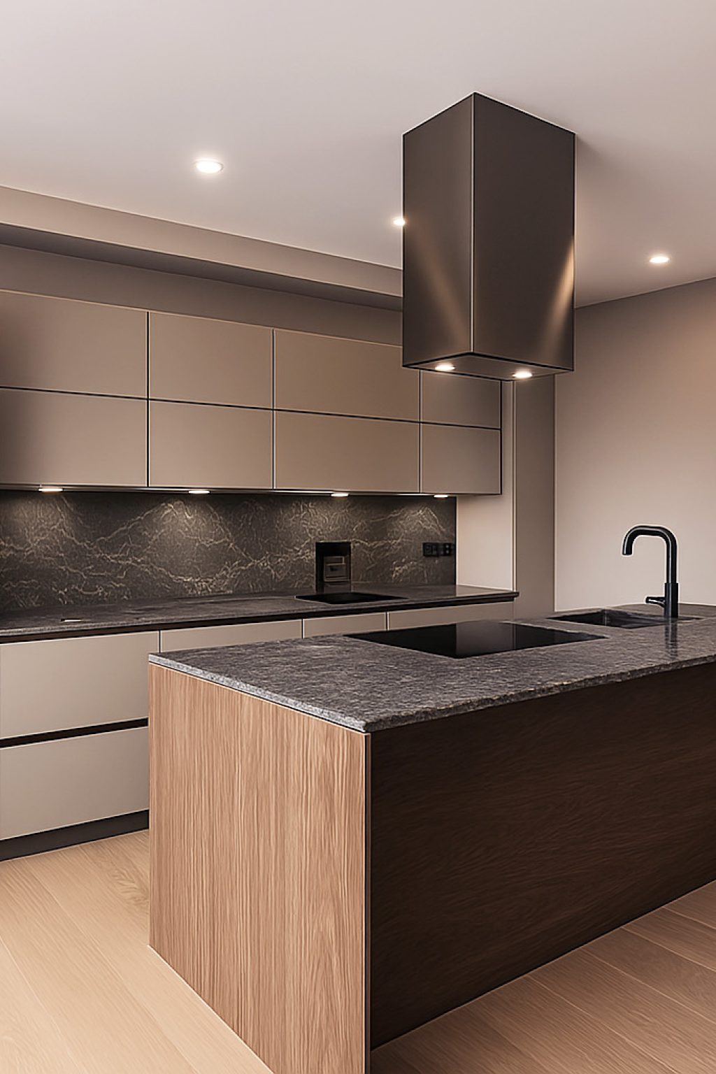 Dettaglio cucina moderna con piano cottura e cappa – progetto di ristrutturazione Maison Arreda